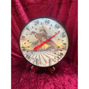 Vintage Round Outdoor Thermometer Ring Necked Pheasant Chaney InstrumentsUSA